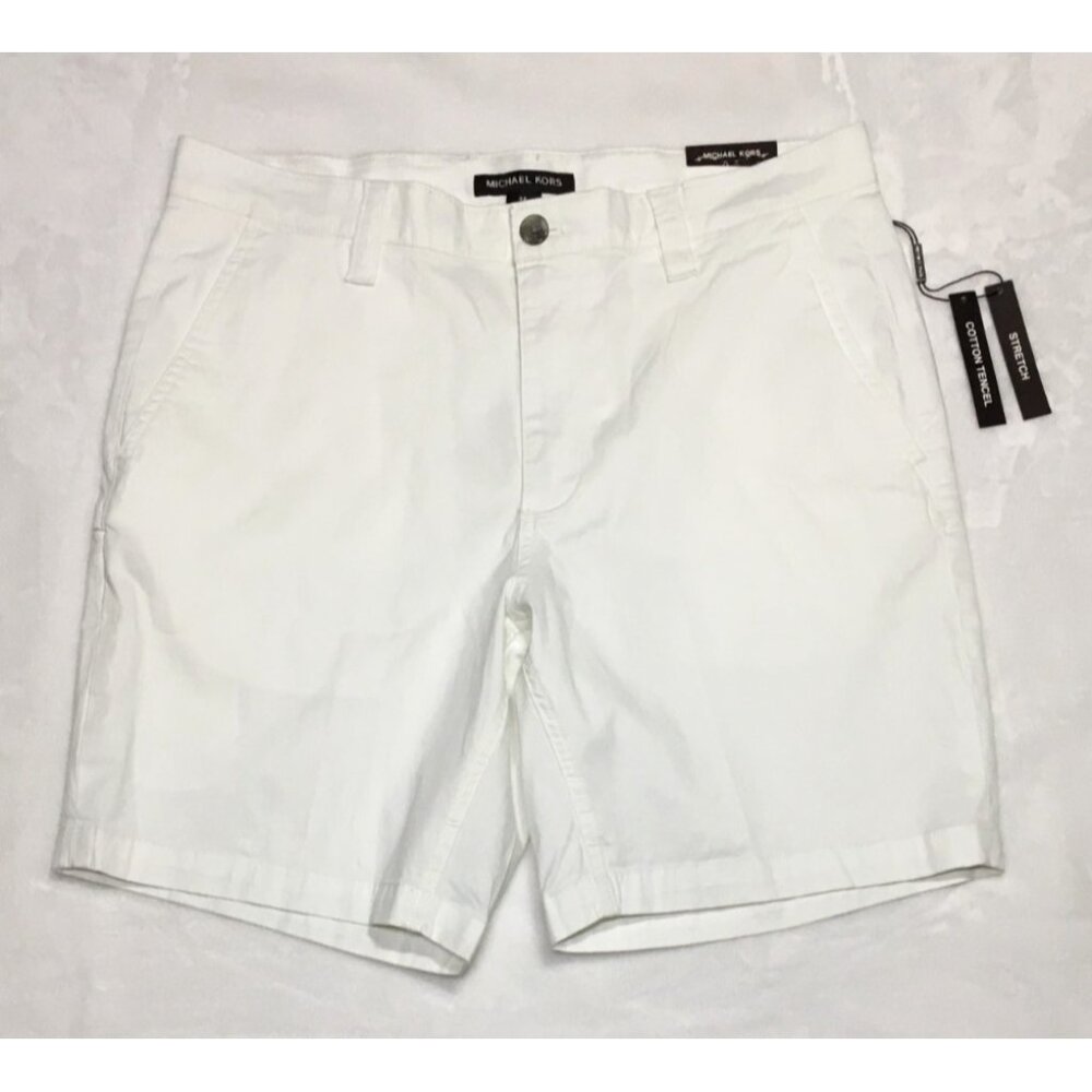 Michael Kors Stretch Chino Shorts Men's White Cotton Tencel Tag 32 FIT 35 x 8